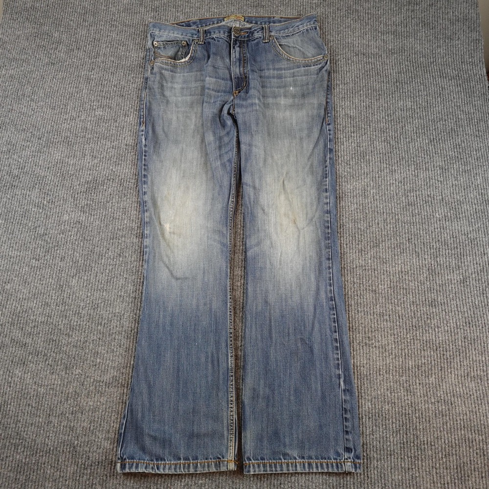 Wrangler 20X Jeans Mens 36x33 Medium Wash Blue Relaxed Bootcut Distressed Denim